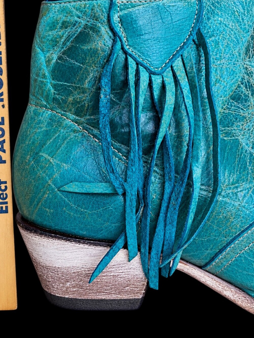 Ferrini Turquoise Teal Leather Fringe Western Ankle Boots 6.5 Coastal Cowgirl - Picture 12 of 12
